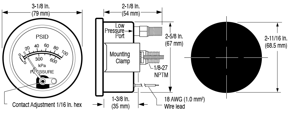 A25DP Swichgage Series Dimensions