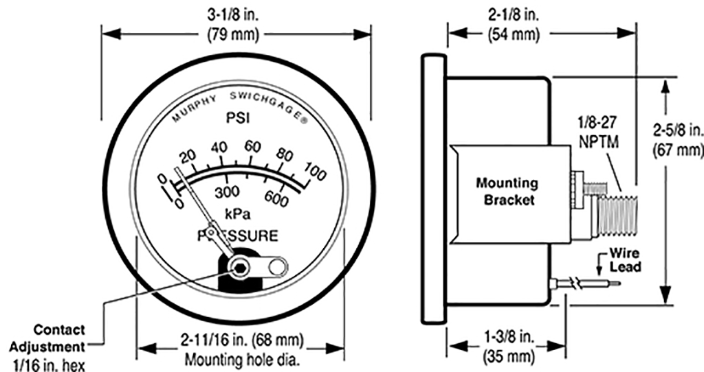 25P Swichgage Series Dimensions