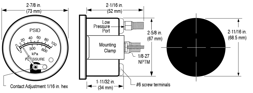 A25DP Swichgage Series Dimensions