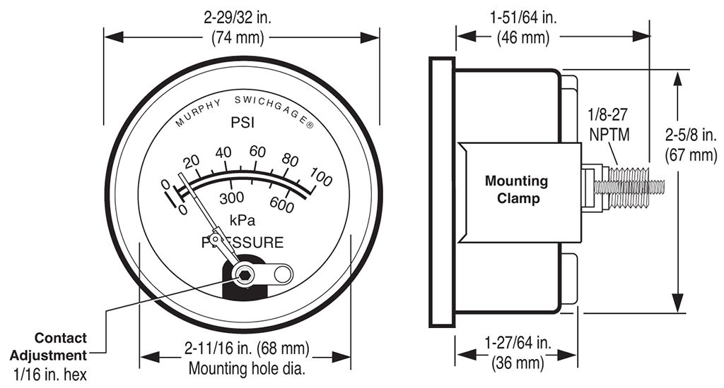A25 Swichgage Series Dimensions